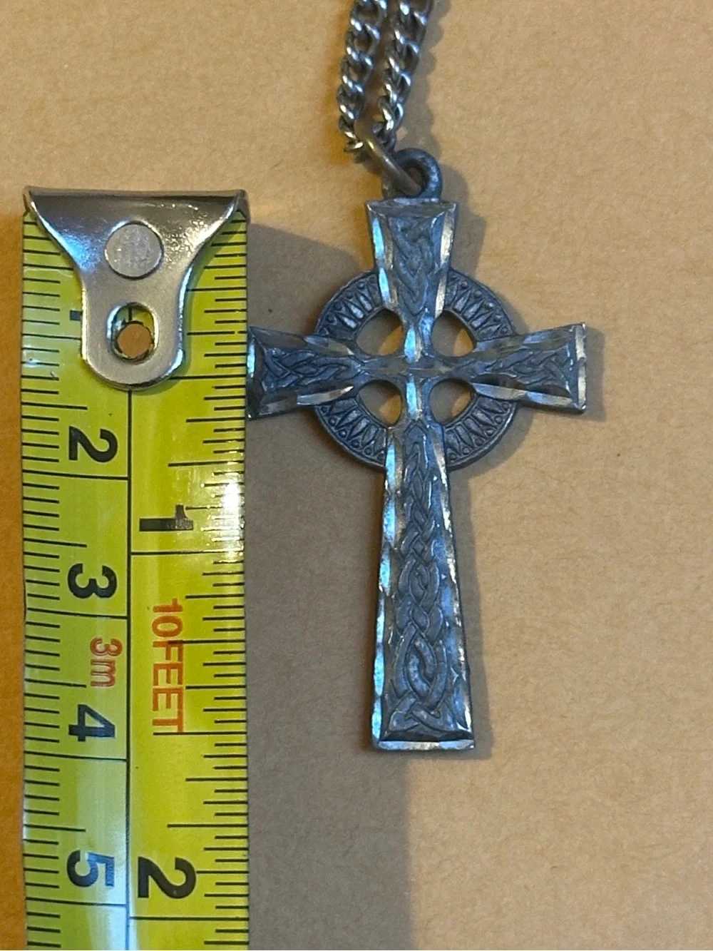 Celtic Cross Pendant Necklace Antique Silver Tone - Men's Accessory